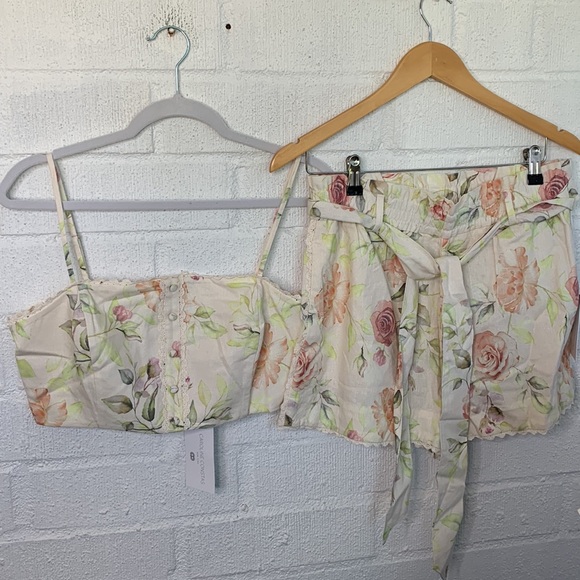 Caroline Constas Pastel Linen Crop Two Piece Floral Feminine Set size Medium - Picture 10 of 17